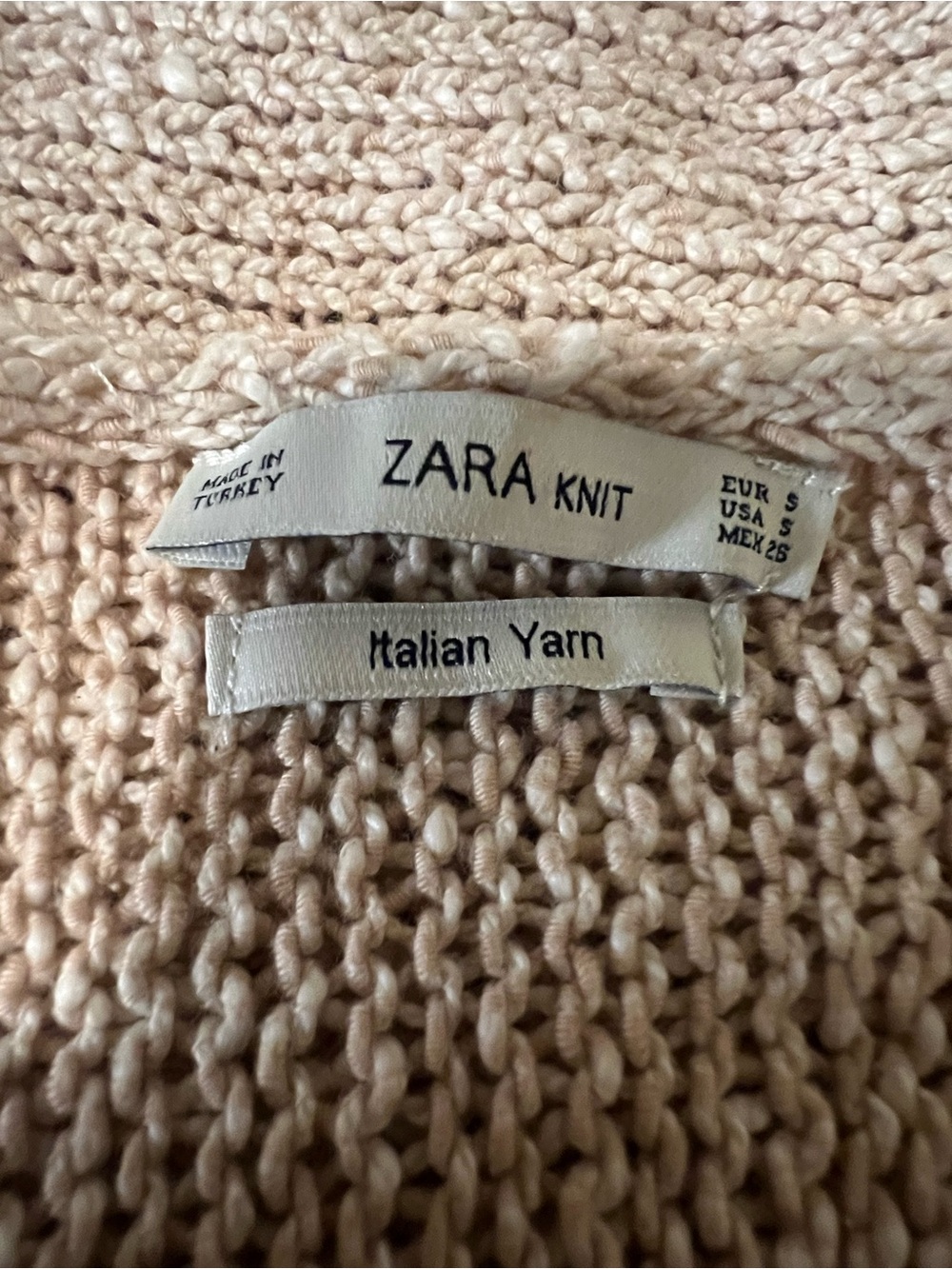 ZARA Knit Sweater Small Beige 100% Italian Yarn Cotton - Picture 3 of 4